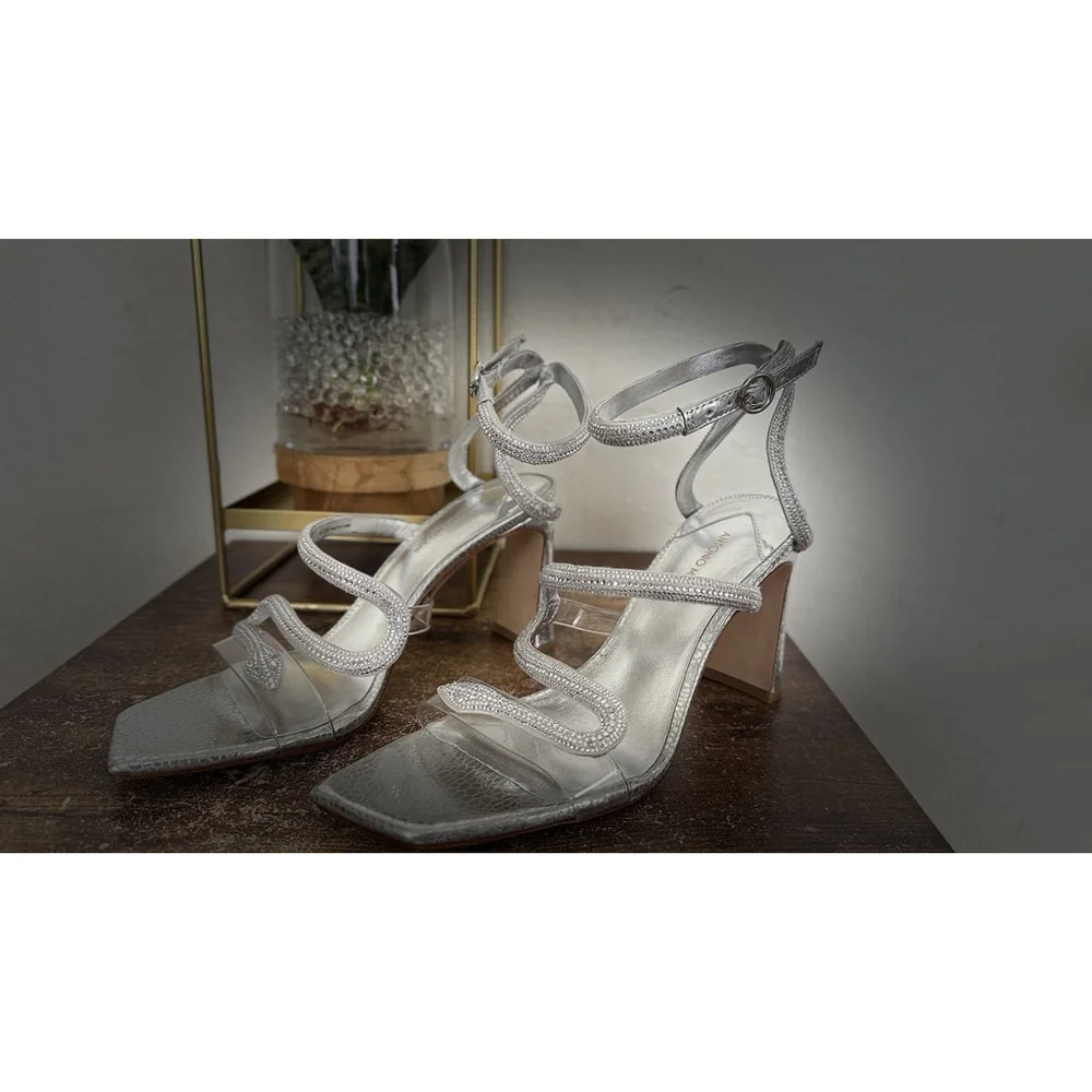 Antonio Melani Women's Silver Strappy Heels Sandals Size 8.5, Gray - Picture 2 of 6